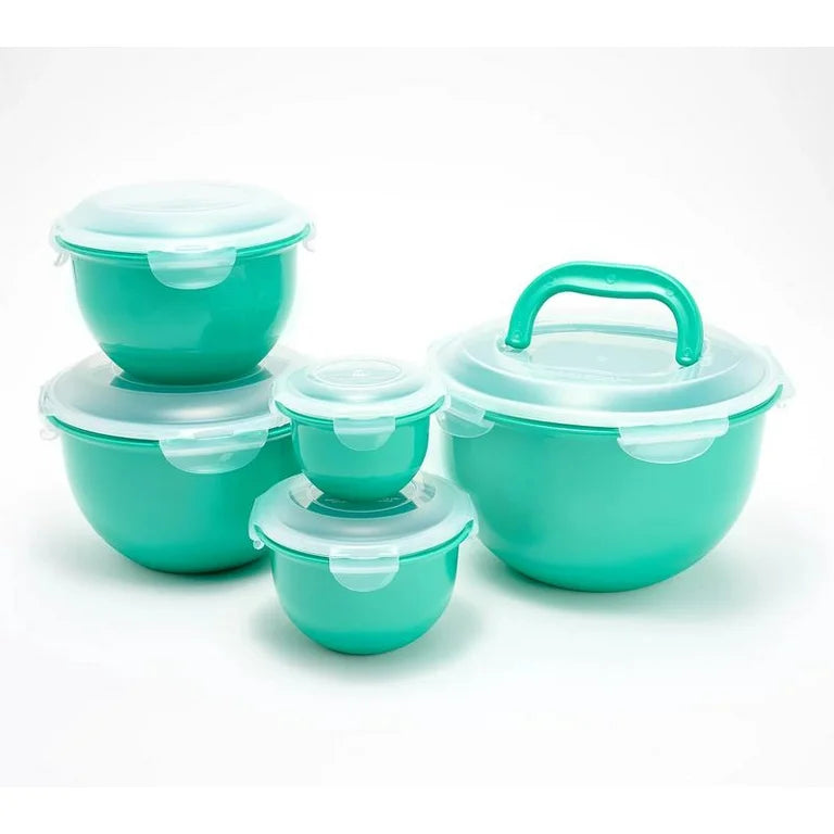 LocknLock 10-Pc Nestable Colored Body Tulip Bowls w/ (2) Handle Lids
