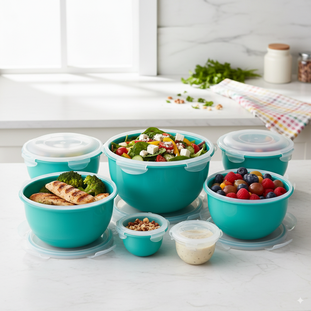 LocknLock 10-Pc Nestable Colored Body Tulip Bowls w/ (2) Handle Lids