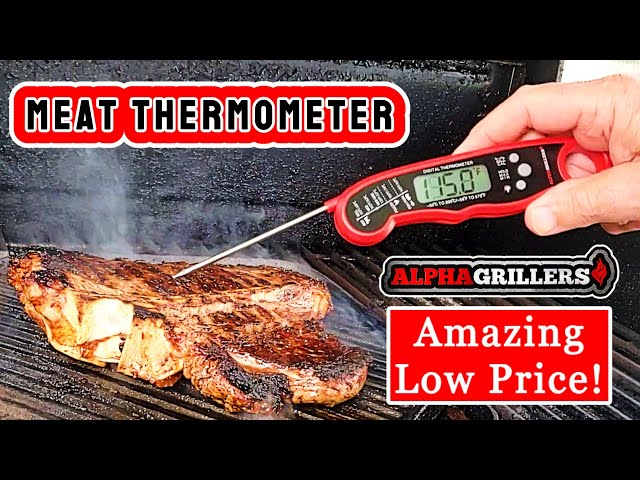 Alpha Grillers Instant Read Meat Thermometer for Cooking and BBQ Griddle - Waterproof w/Backlight & Calibration for Food, Oven, Air Fryer Accessories