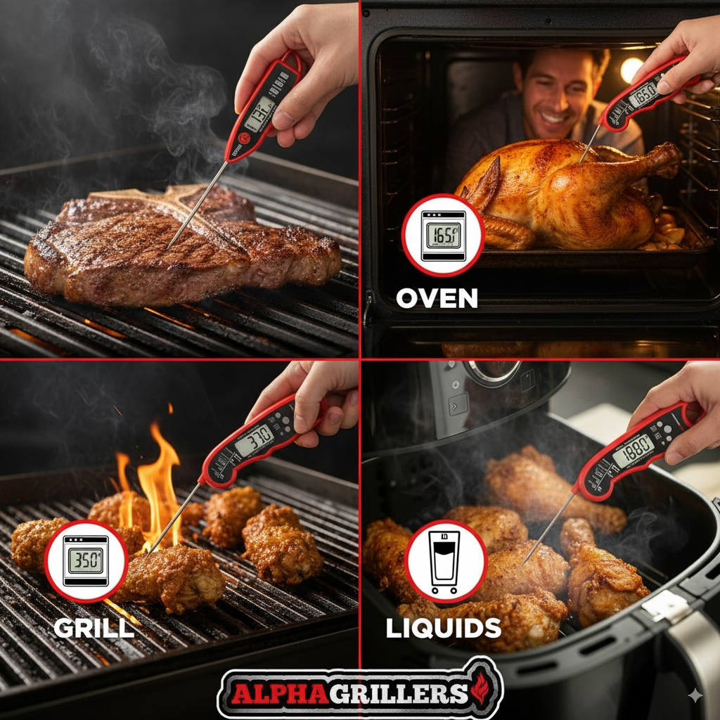 Alpha Grillers Instant Read Meat Thermometer for Cooking and BBQ Griddle - Waterproof w/Backlight & Calibration for Food, Oven, Air Fryer Accessories
